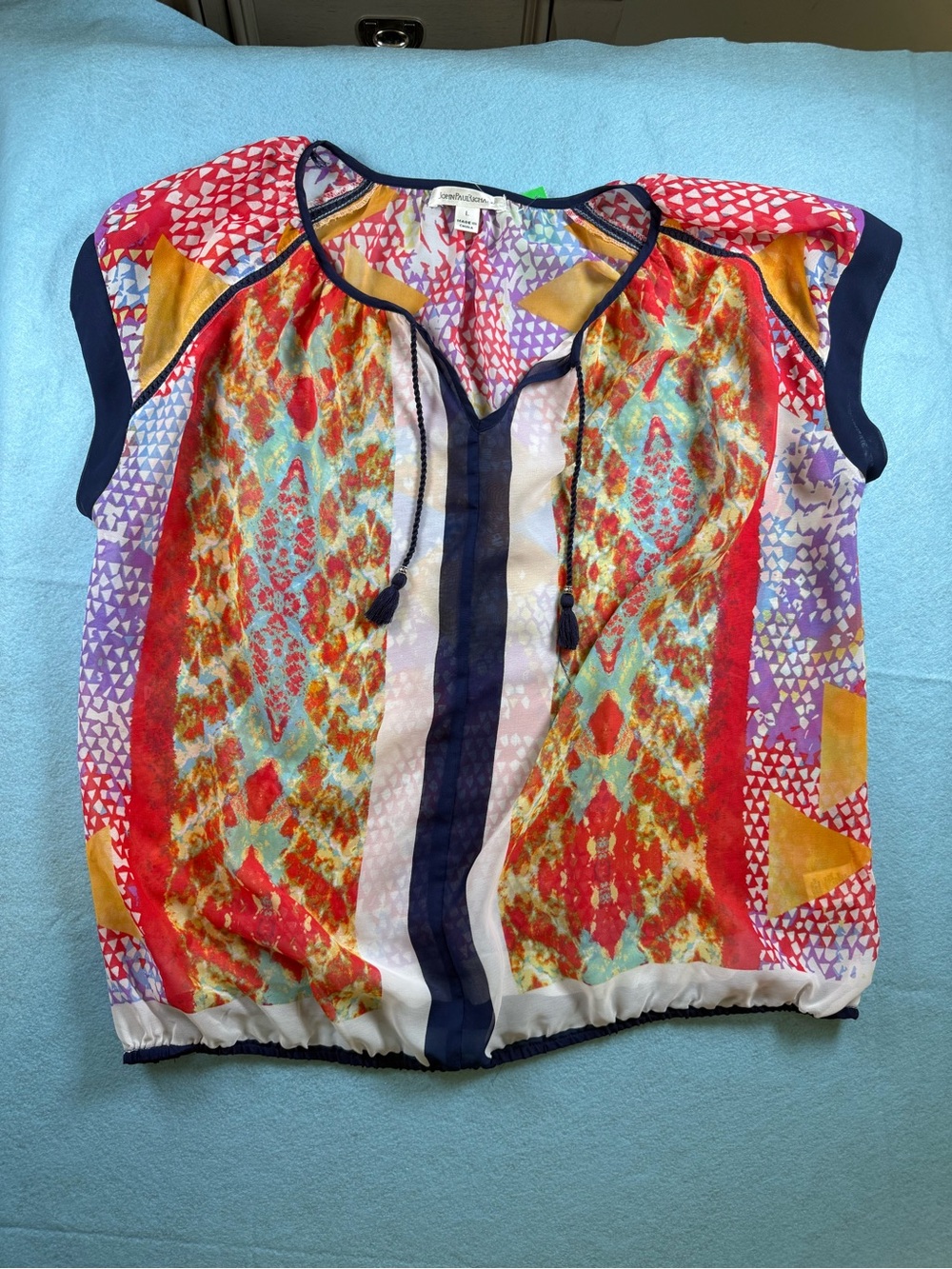 JohnPaulRichard Multicolor Printed Short Sleeve Blouse